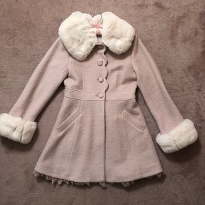 LIZ LISA Pink Fur Lace Trim Pea Coat | Kawaii Cute Pretty Girly Winter Jacket